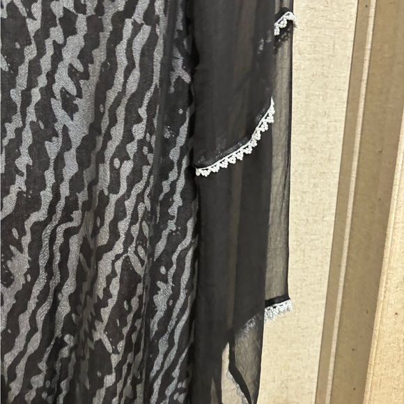 Black Sheer Tunic with White Embellishments kurti medium - Picture 2 of 4